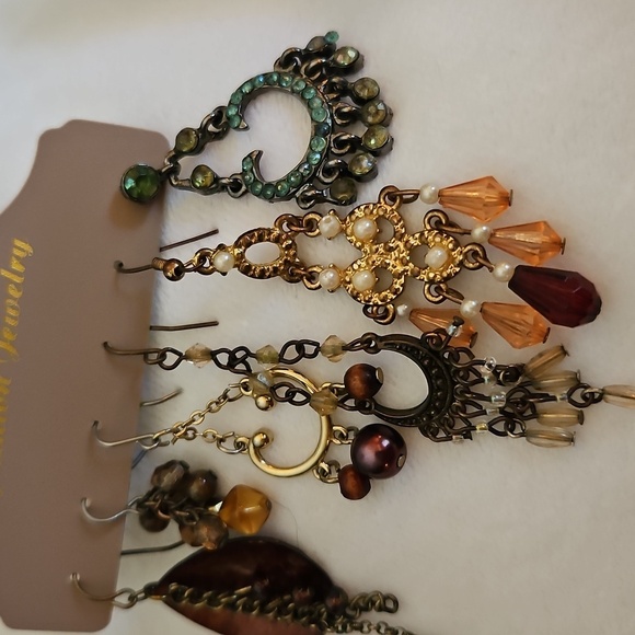 Vtg Set of Six Single Boho Gypsy Chandalier Dangle Hook Earrings - Picture 3 of 4